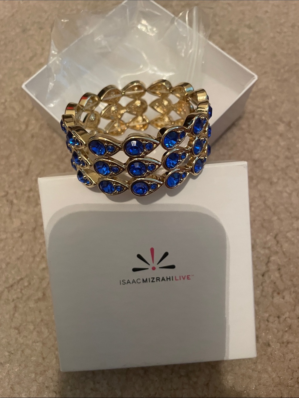 Isaac Mizrahi Gold-Tone Stretch Bracelet with Royal Blue Stones